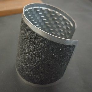 Big Vintage Glittery Black Cuff Bracelet Silver 6"-7"